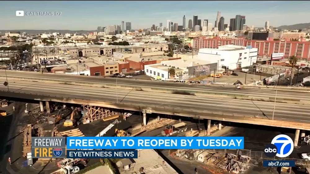 10 Freeway expected to reopen in downtown LA by Tuesday, Newsom says