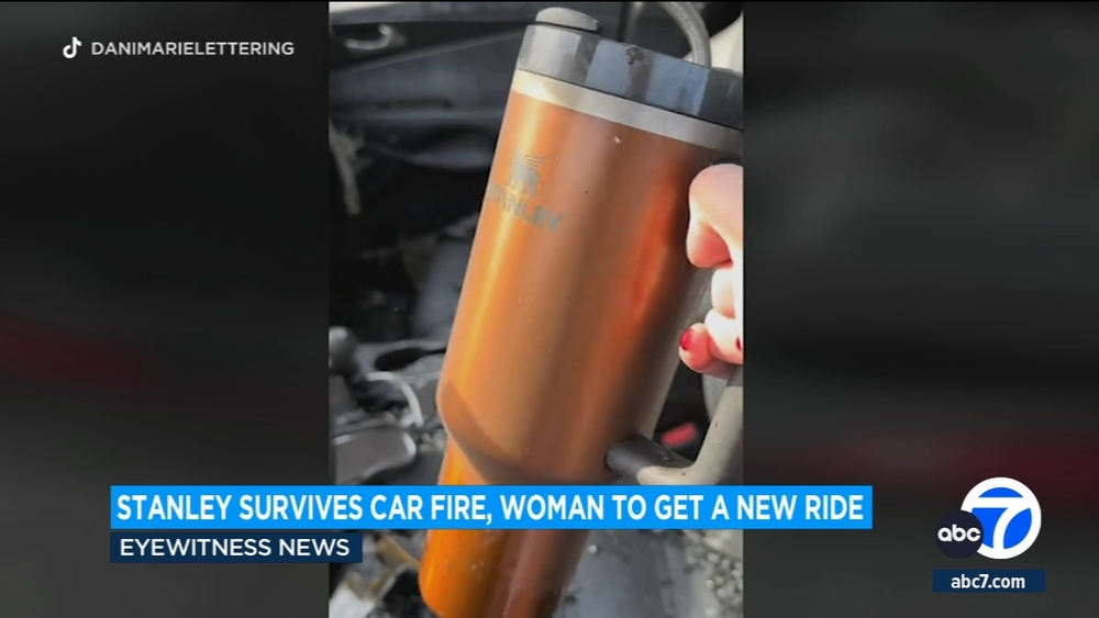 Woman's Stanley tumbler survives car fire; company offers new ride