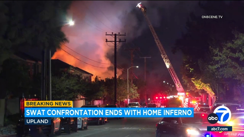Upland home burns down amid armed person's standoff with deputies