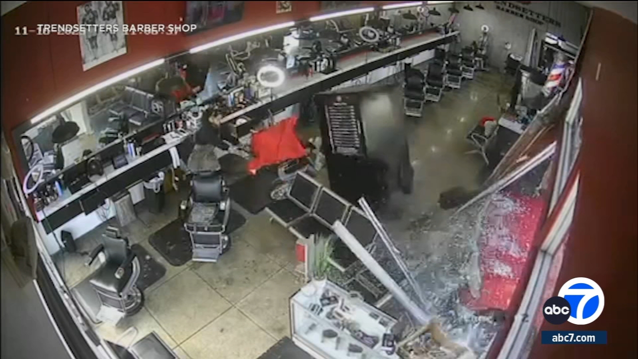 Truck slams into West Hollywood barbershop, customer nearly hit