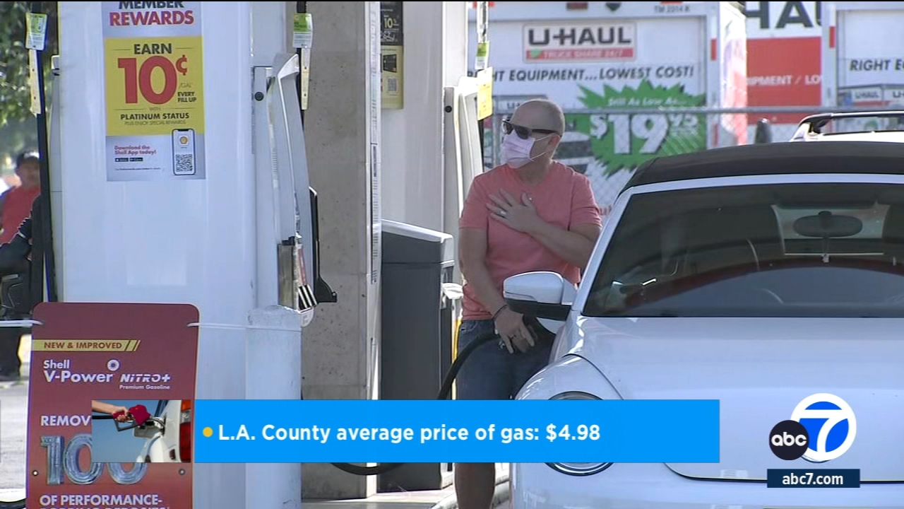 Average LA County gas price drops below $5 a gallon
