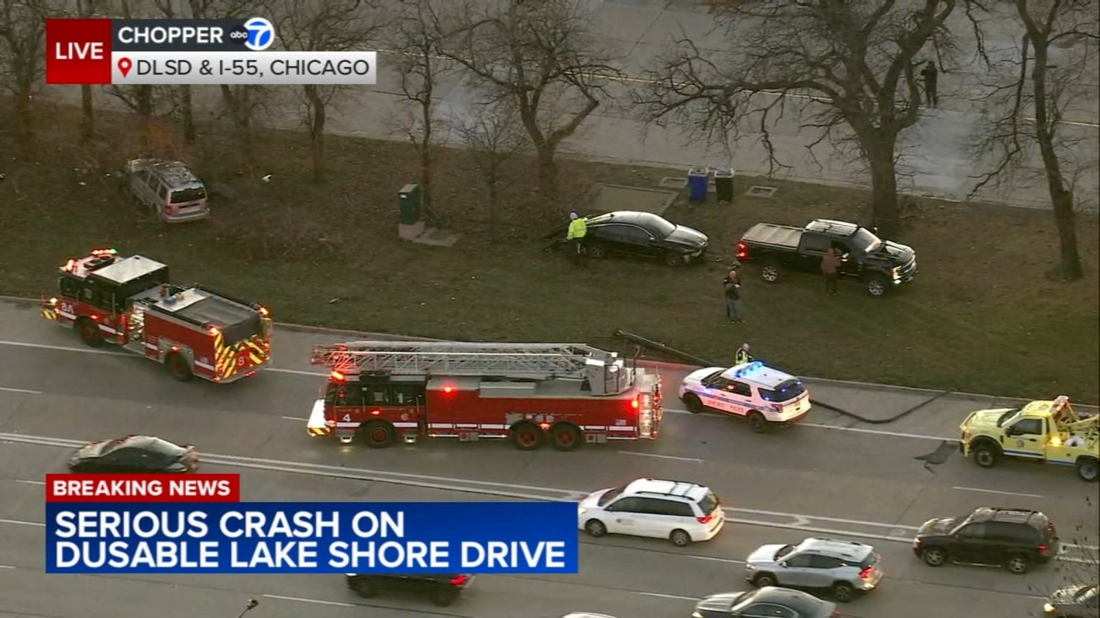 Car crash on DuSable Lake Shore Drive near I55 causes Chicago traffic
