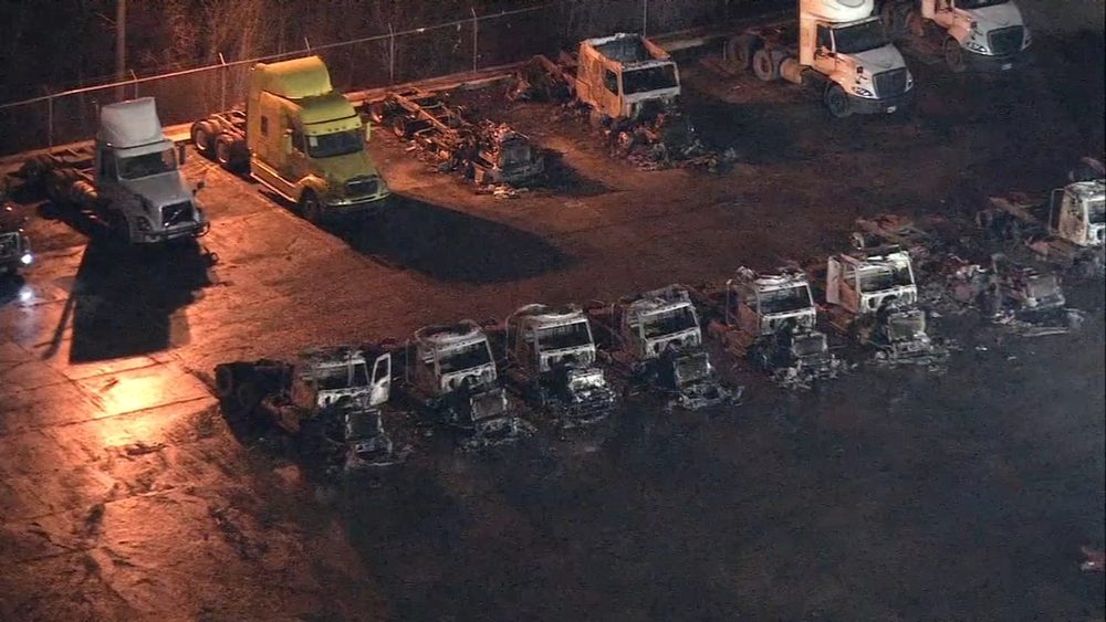 Fire leaves 14 trucks damaged in Harvey