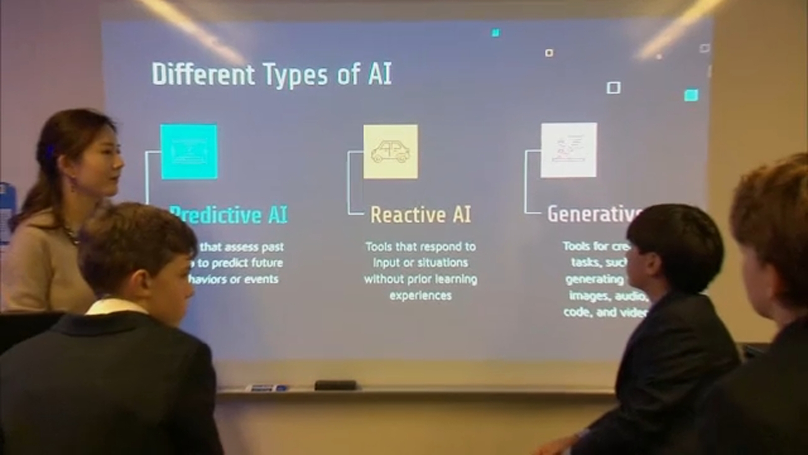 Middle School students using AI to help them learn about historical figures at the Buckley