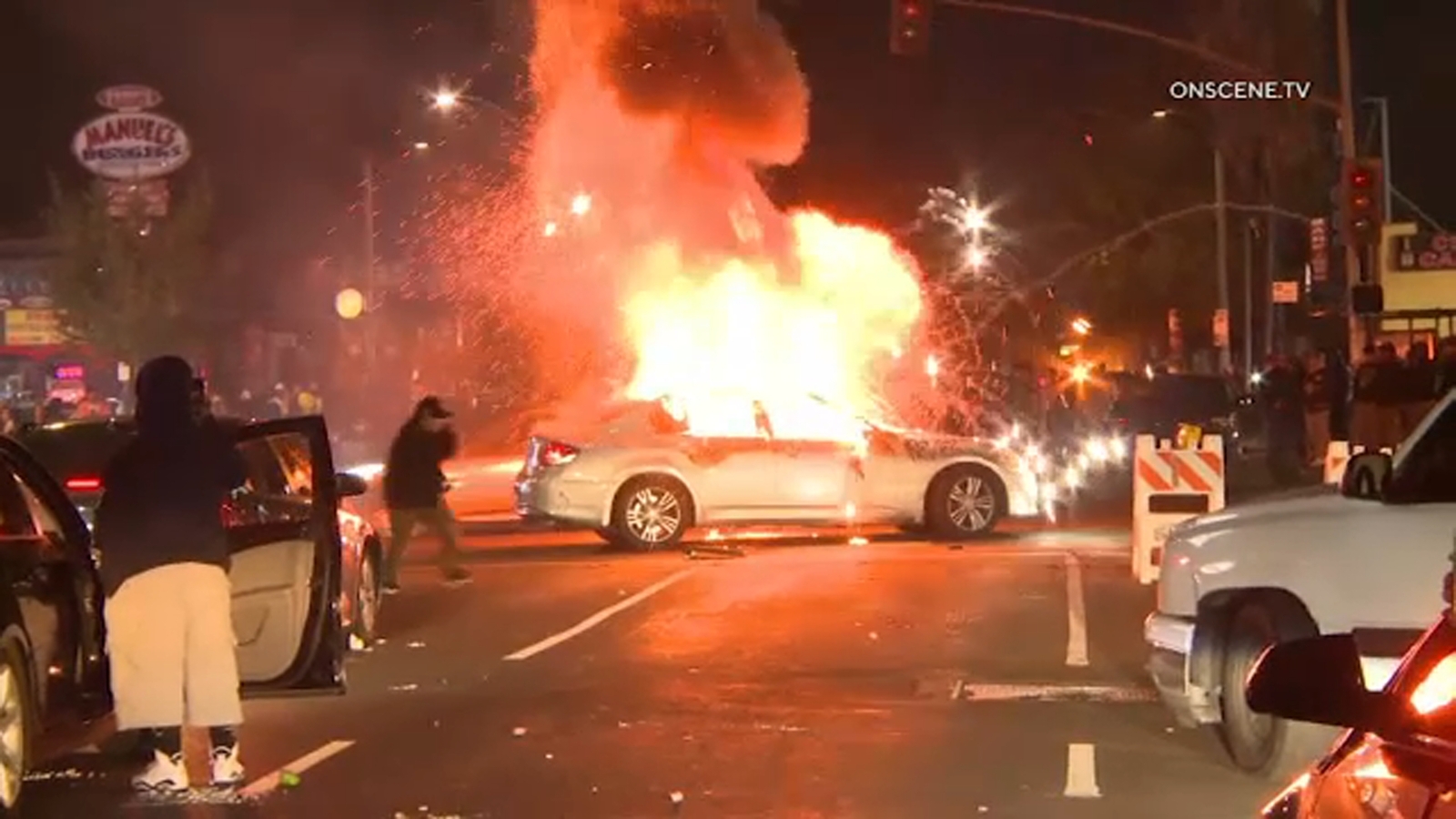 Caught on video: Dramatic fire engulfs car during street takeover at South LA intersection - Vimarsana News