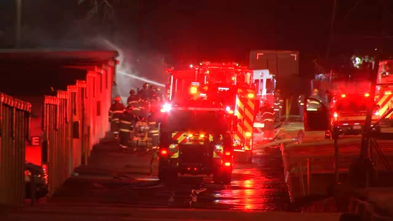 Firefighter hospitalized after several storage units catch fire in Northeast Philadelphia