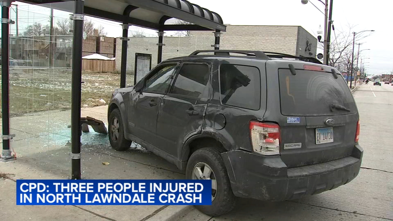 At least 3 injured after car causes crash, hits bus shelter: CPD