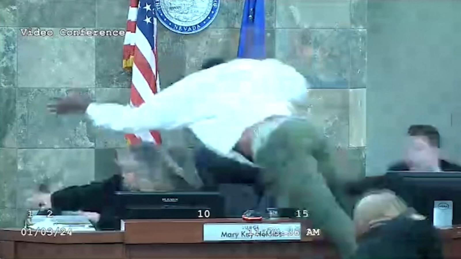 Man leaps over bench to attack judge, sparking bloody brawl in Las Vegas courtroom: VIDEO