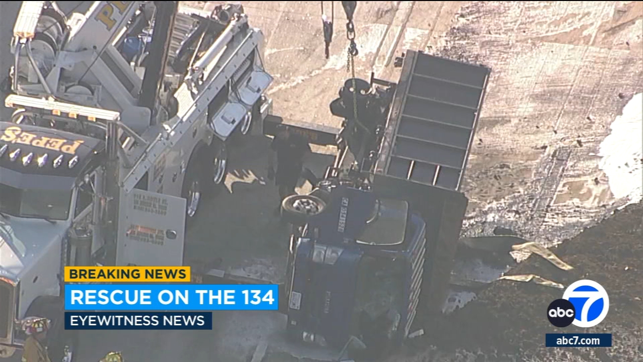 Bystanders rescue driver from burning truck on 134 Freeway