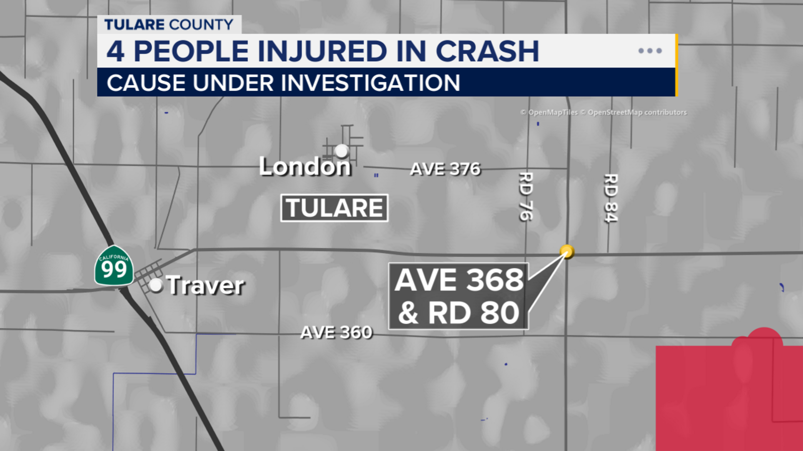 4 hospitalized after car crash in Tulare County