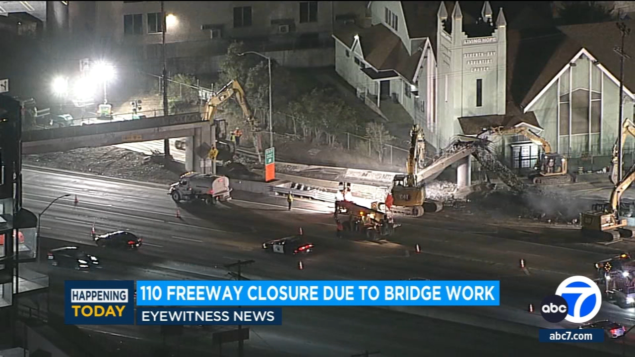 Crews make progress on 110 Freeway bridge demolition work
