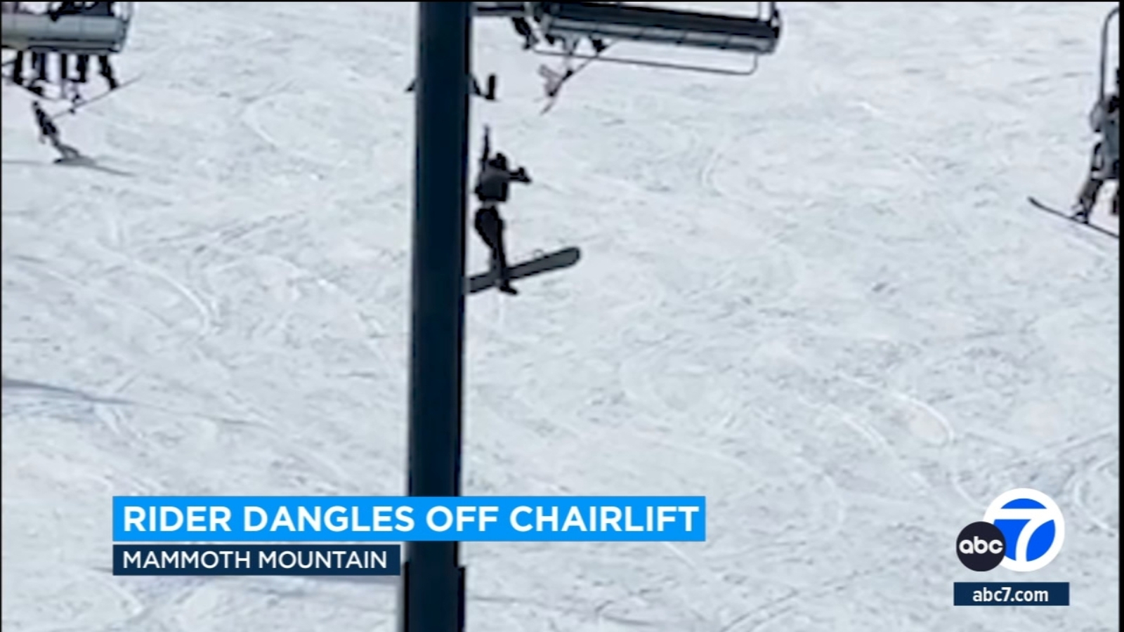 Teen snowboarder at Mammoth Mountain slips out of chair lift, falls to ground