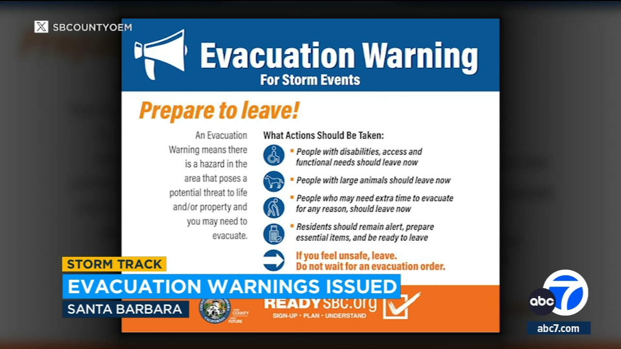 Evacuation warnings issued for parts of Santa Barbara County