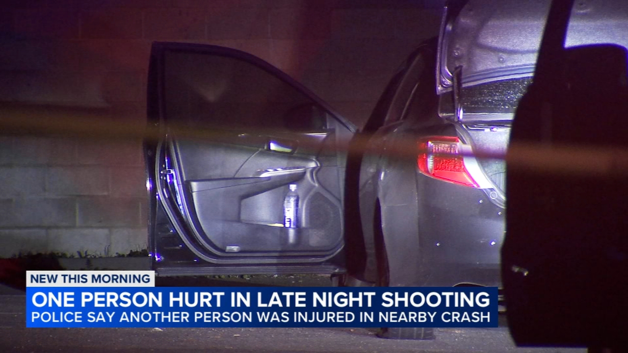 Late night shooting and crash injures two people