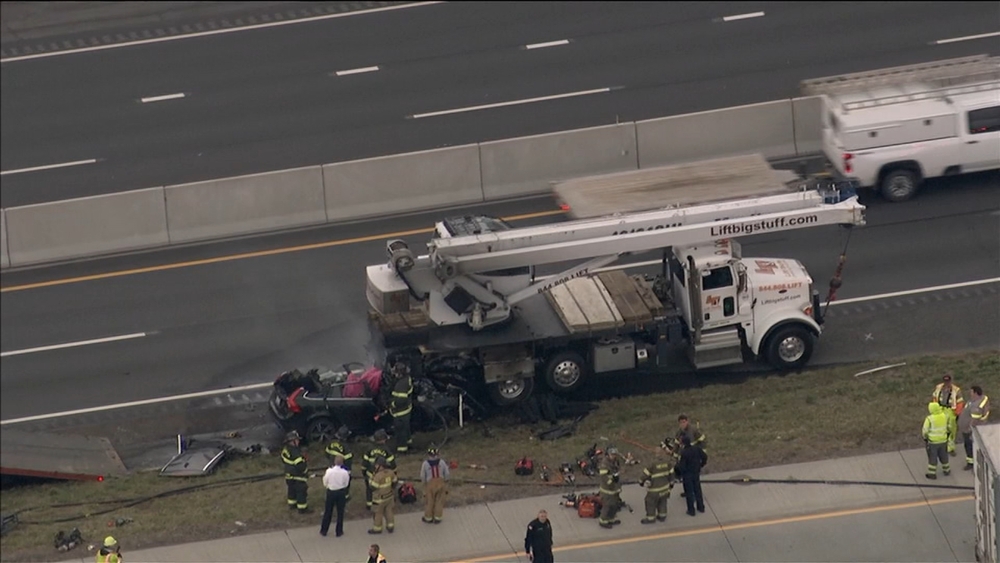 Car crash involving crane shuts down portion of Pa. Turnpike in Bucks County