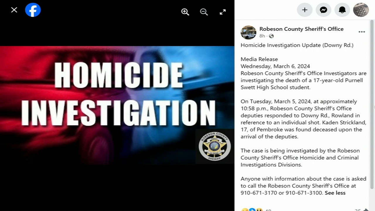 17-year-old high school student shot and killed in Robeson County