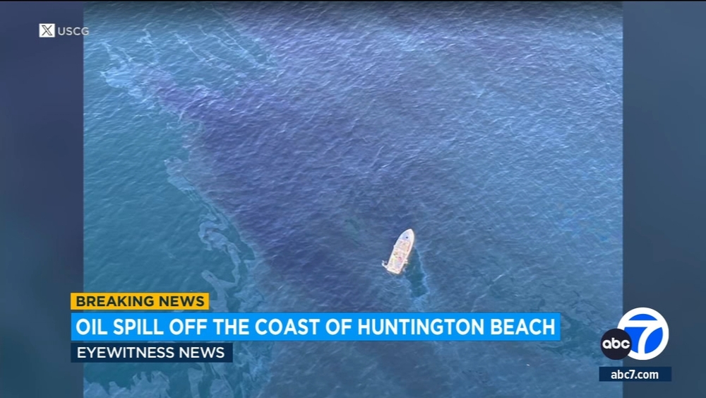 Miles-long oil slick spotted off coast of Huntington Beach