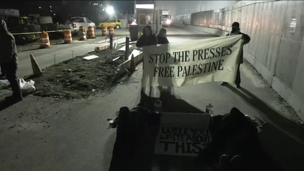 Pro-Palestinian protesters block New York Times printing facility