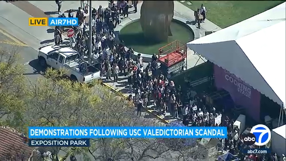 Demonstrators protest USC decision to cancel valedictorian speech