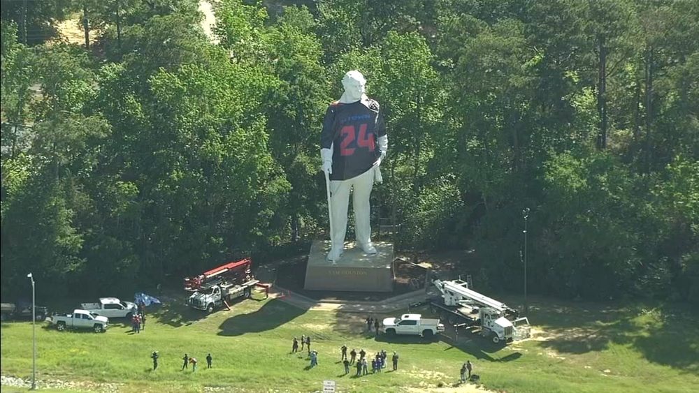 Texans showcase team's new uniform on Sam Houston Statue in Huntsville
