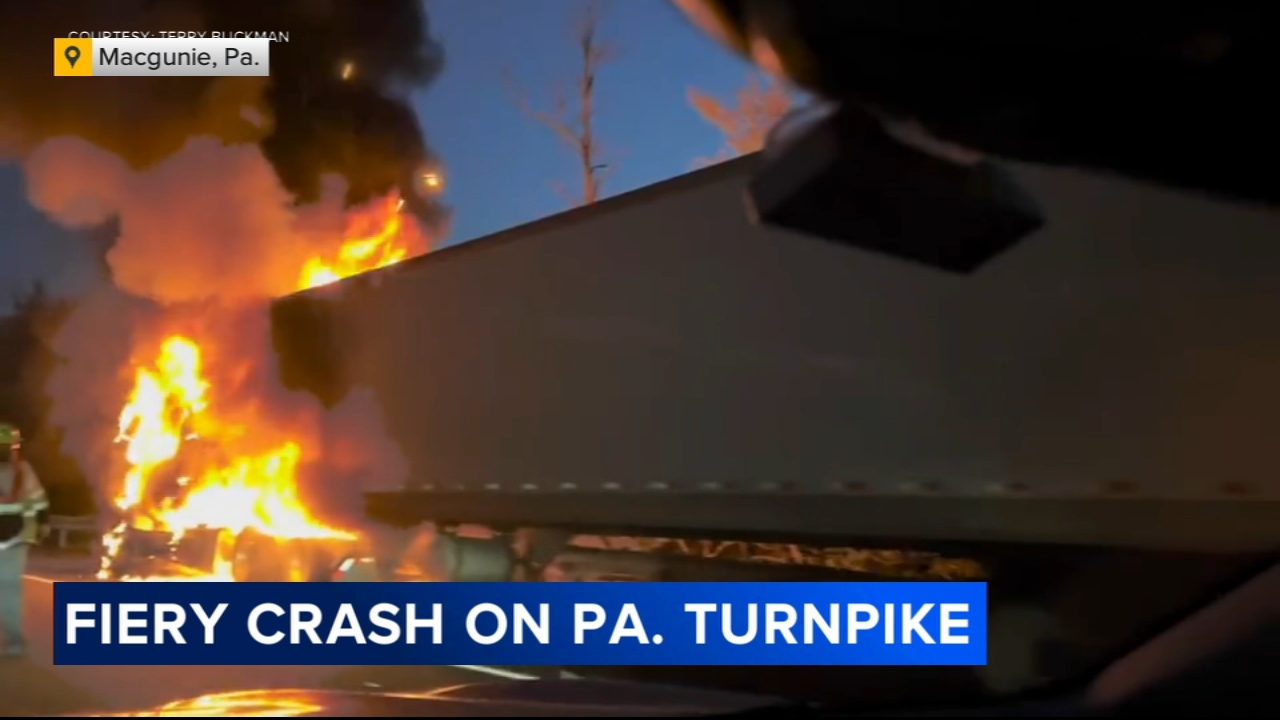 Truck bursts into flames after multi-vehicle crash on PA Turnpike's Northeast Extension