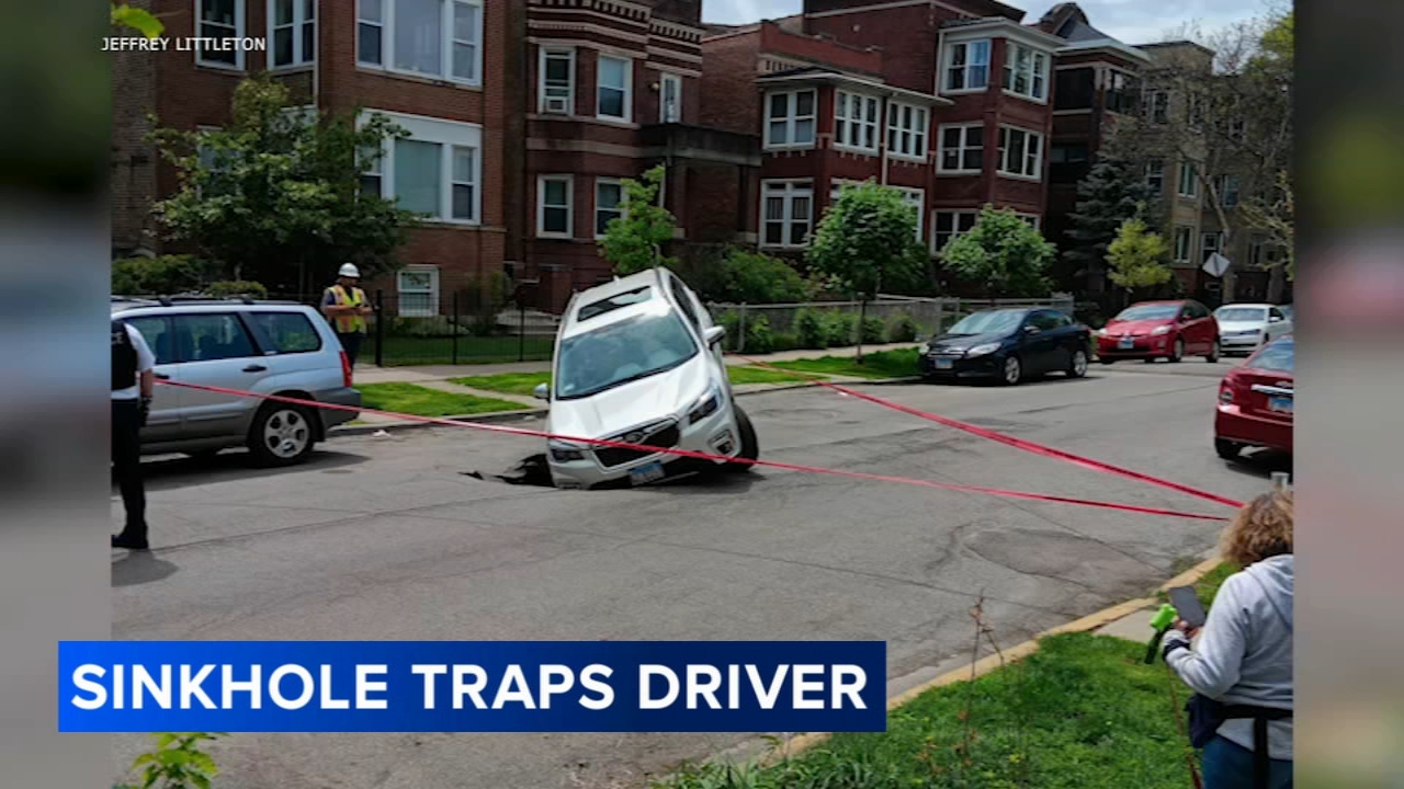 Car crashes into sinkhole on North Side