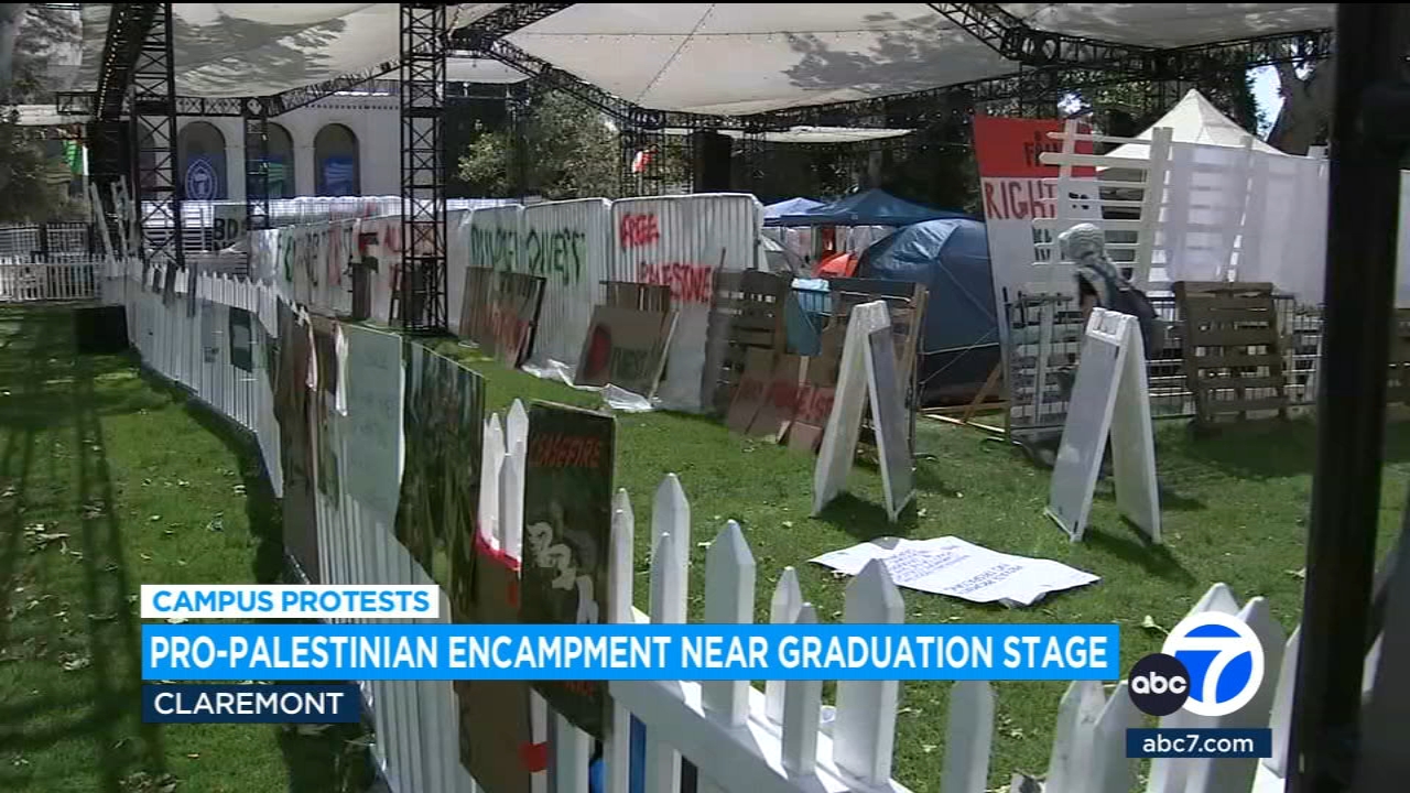 Protesters set up encampment on Pomona College graduation stage