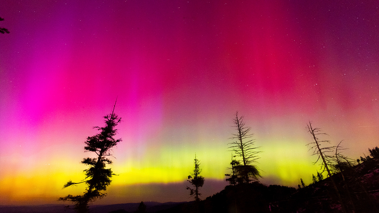 The Northern Lights fill the sky at the Bogus Basin ski resort in Boise, Idaho.