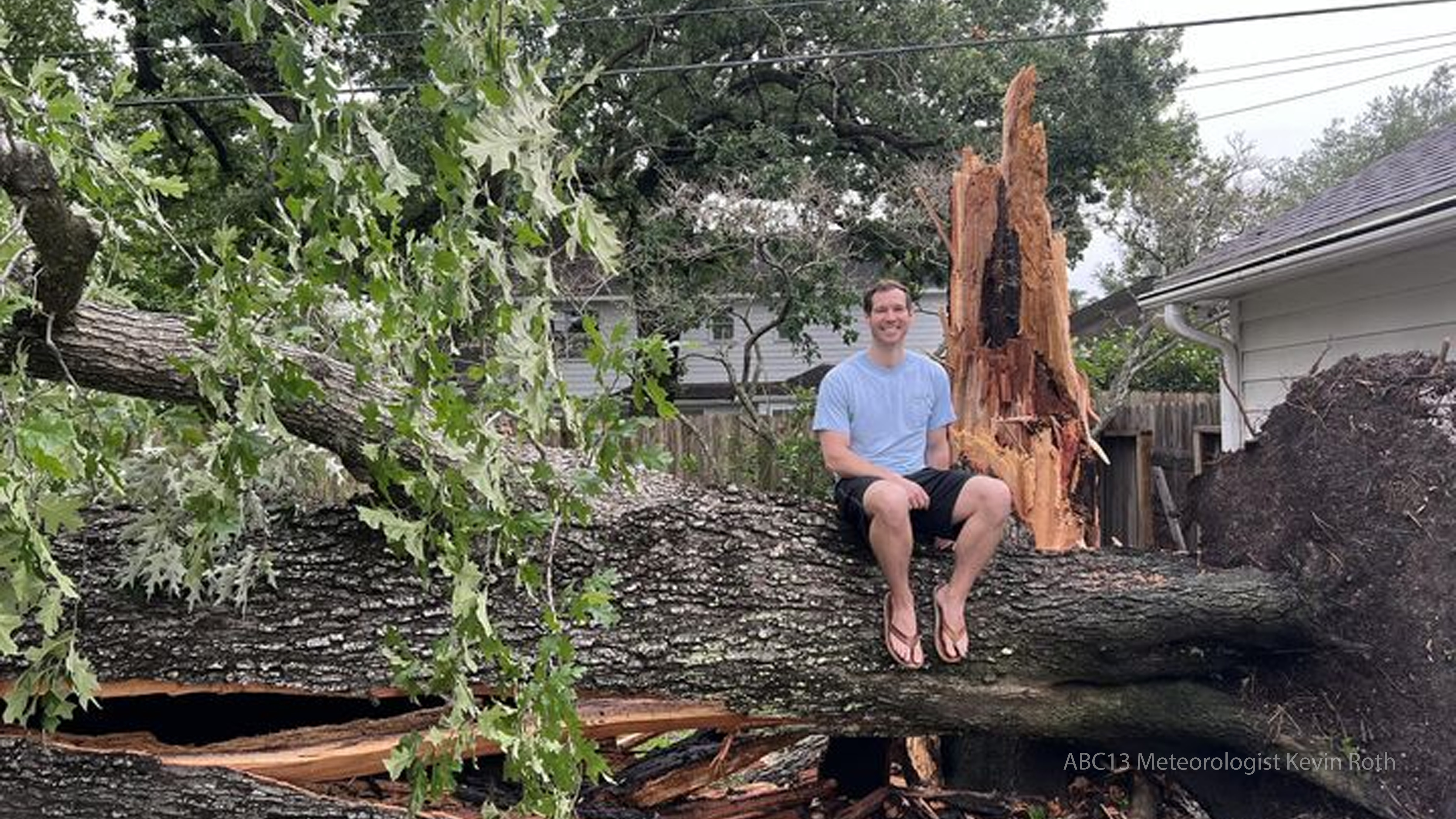 Tree falls on ABC13 Meteorologist Kevin Roth's house during storms