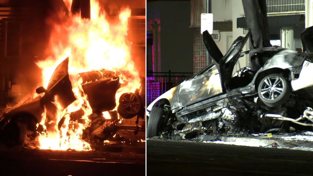1 dead, 1 injured in fiery Fremont crash after car hits tree: police