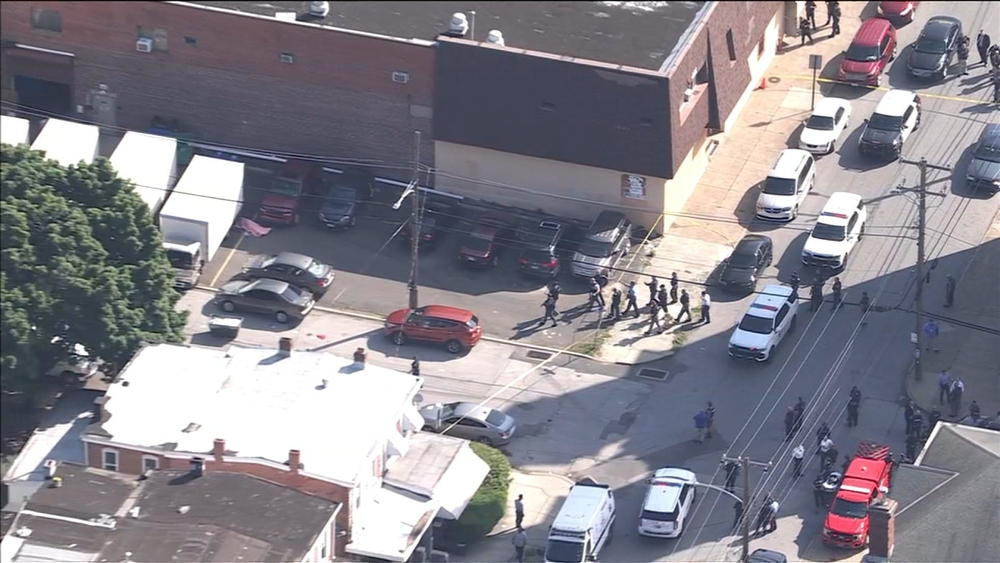 Chopper 6 over the scene after shooting at business in Chester, Pa.