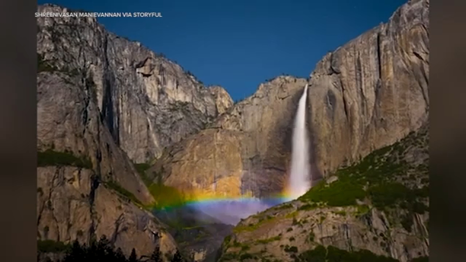 Incredible lunar rainbows at base of Yosemite Falls captured on video
