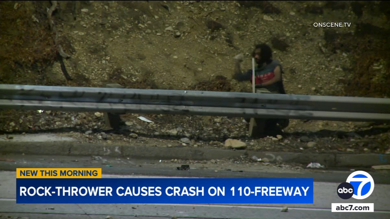 Rock-thrower causes crash on 110 Freeway, video shows