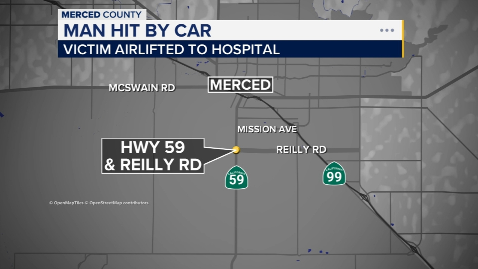 Man airlifted to hospital after being hit by car in Merced county