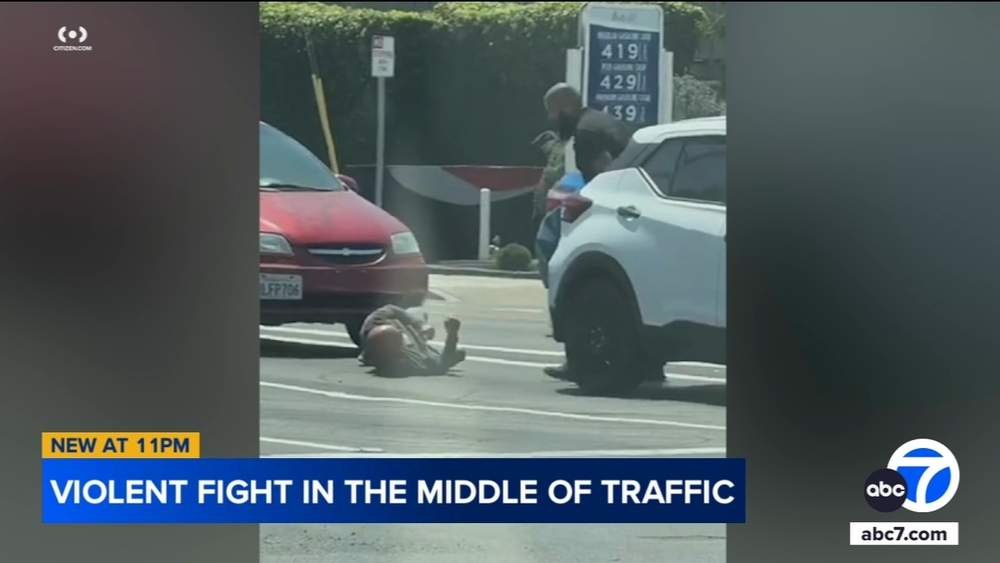 Man punches, kicks another man in middle of busy Santa Ana road