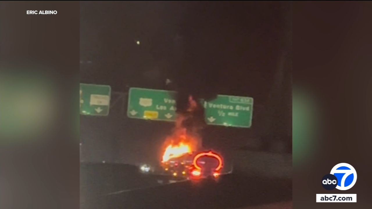 405 Freeway reopens in Sherman Oaks area after tanker truck fire