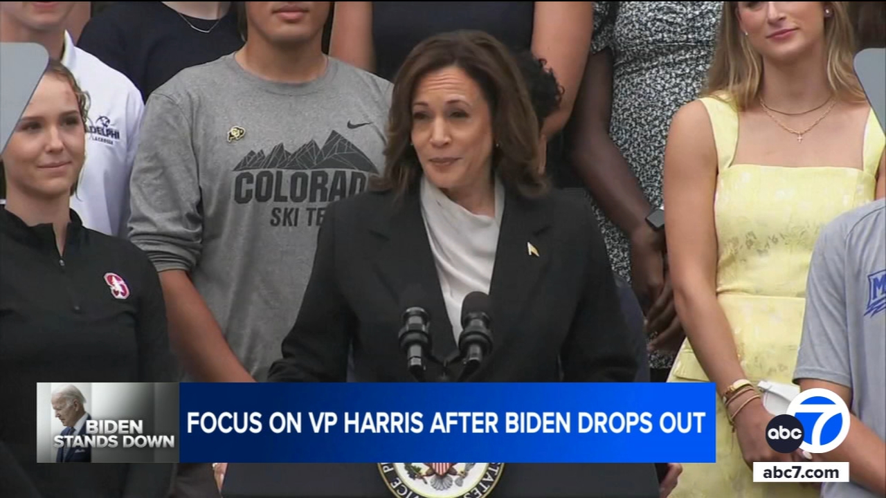 Harris makes 1st public appearance since Biden left 2024 race