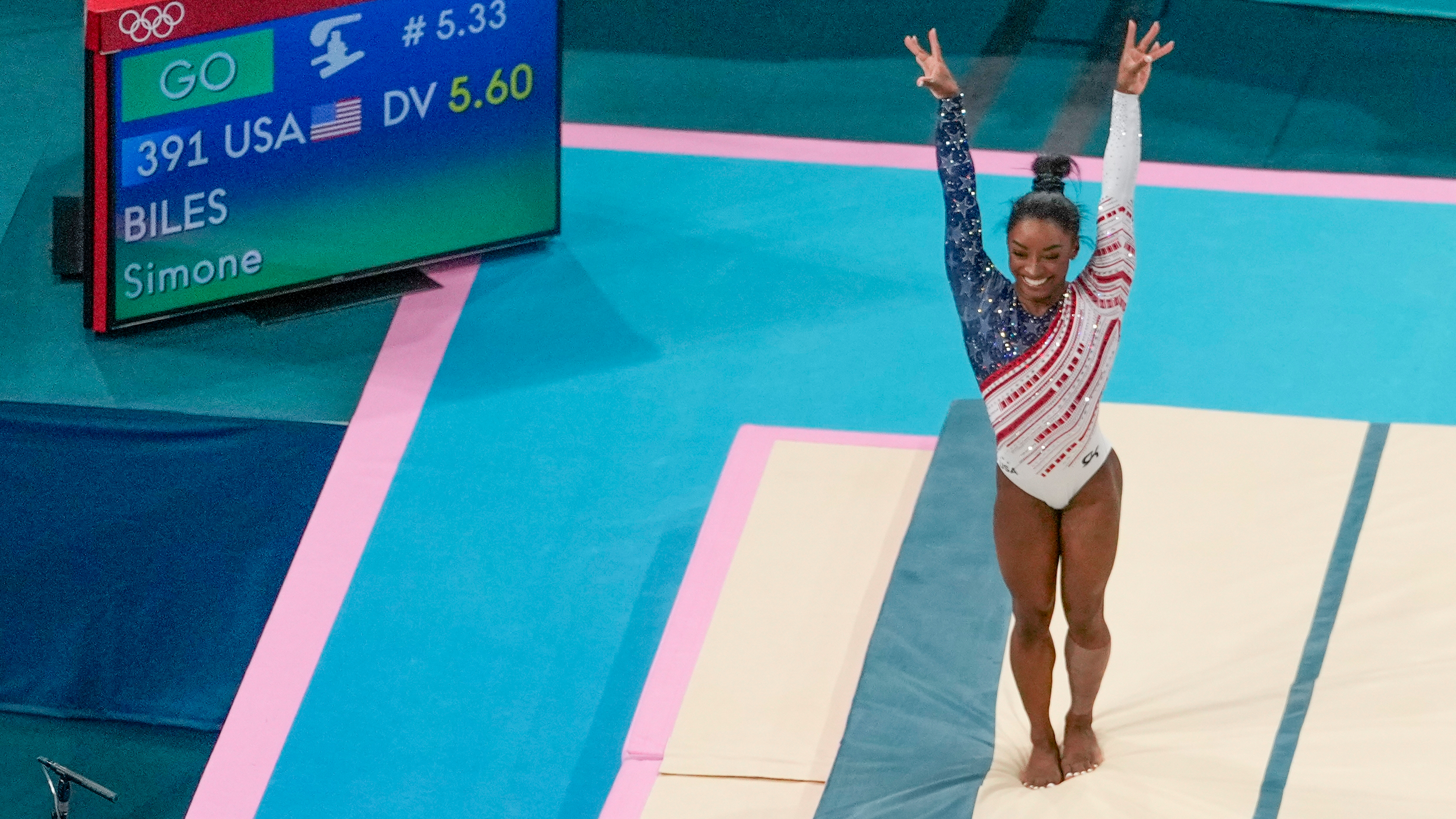 Simone Biles, of United States, performs connected  the vault during the women's creator  gymnastics squad  finals astatine  the 2024 Summer Olympics, Tuesday, July 30, 2024, successful  Paris, France.