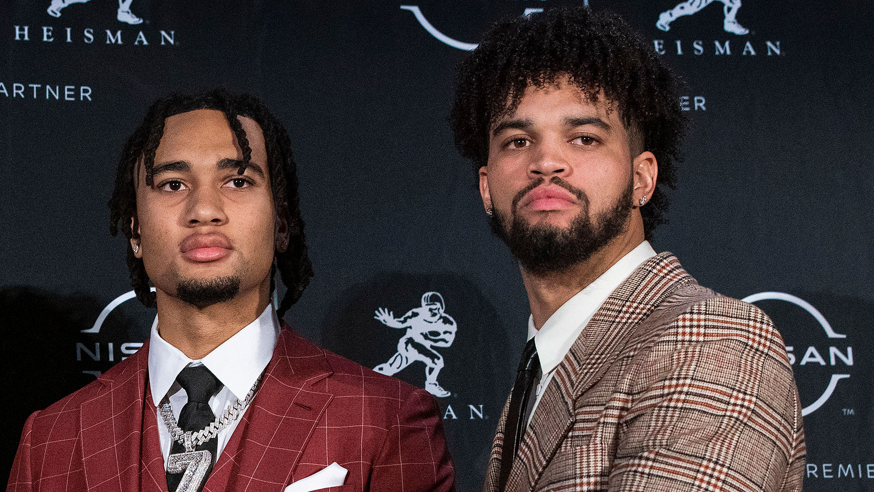 FILE - C.J. Stroud and Caleb Williams, seen here in a 2022 photo, were once Heisman Trophy nominees in the same season. They'll face off in the pros during the 2024 NFL season.