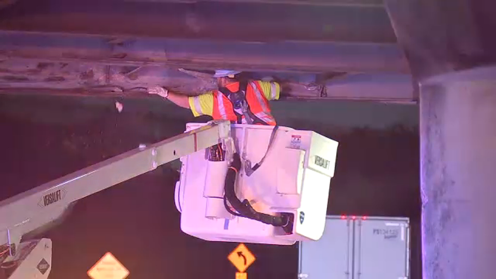 Crews repair damage after truck driver hits overpass of Houston Avenue ...