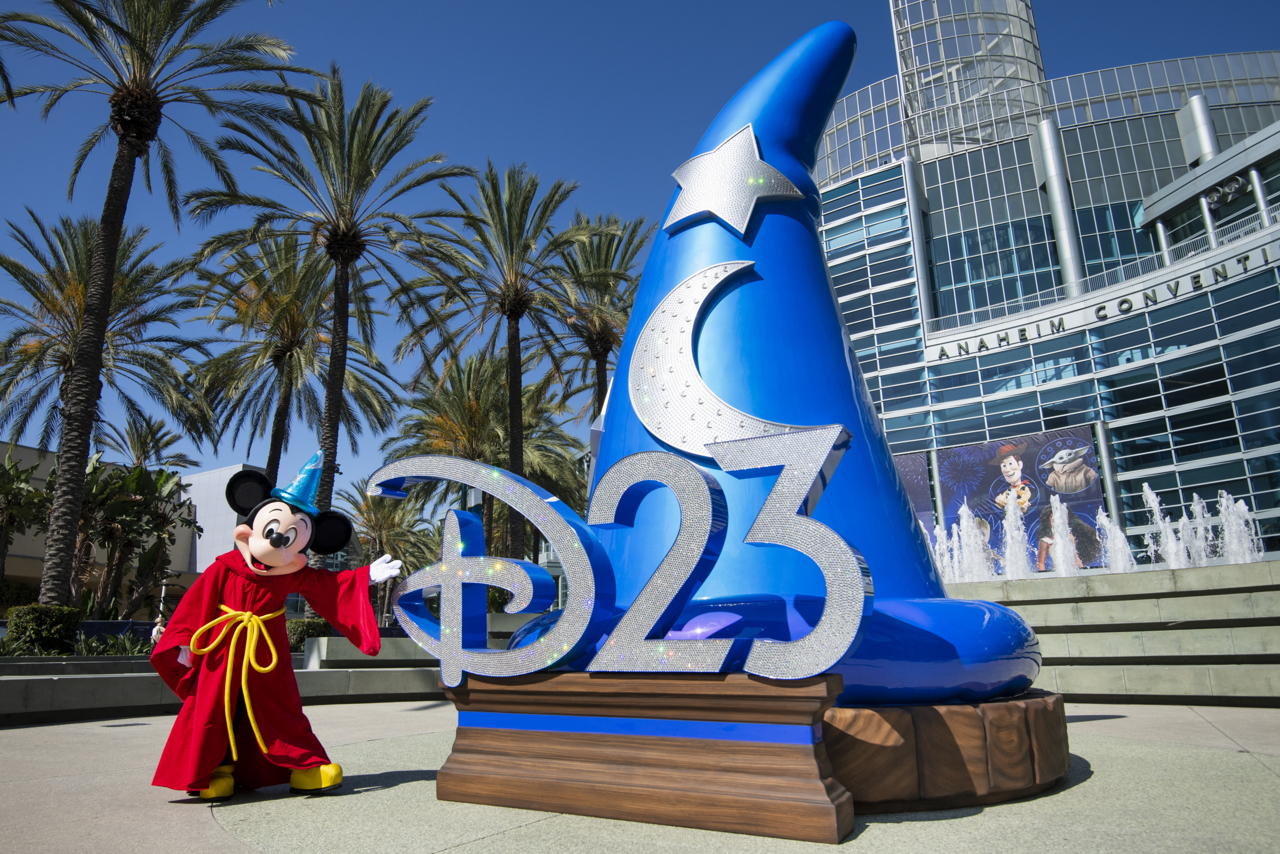This undated image shows Mickey Mouse outside the Anaheim Convention Center during D23.