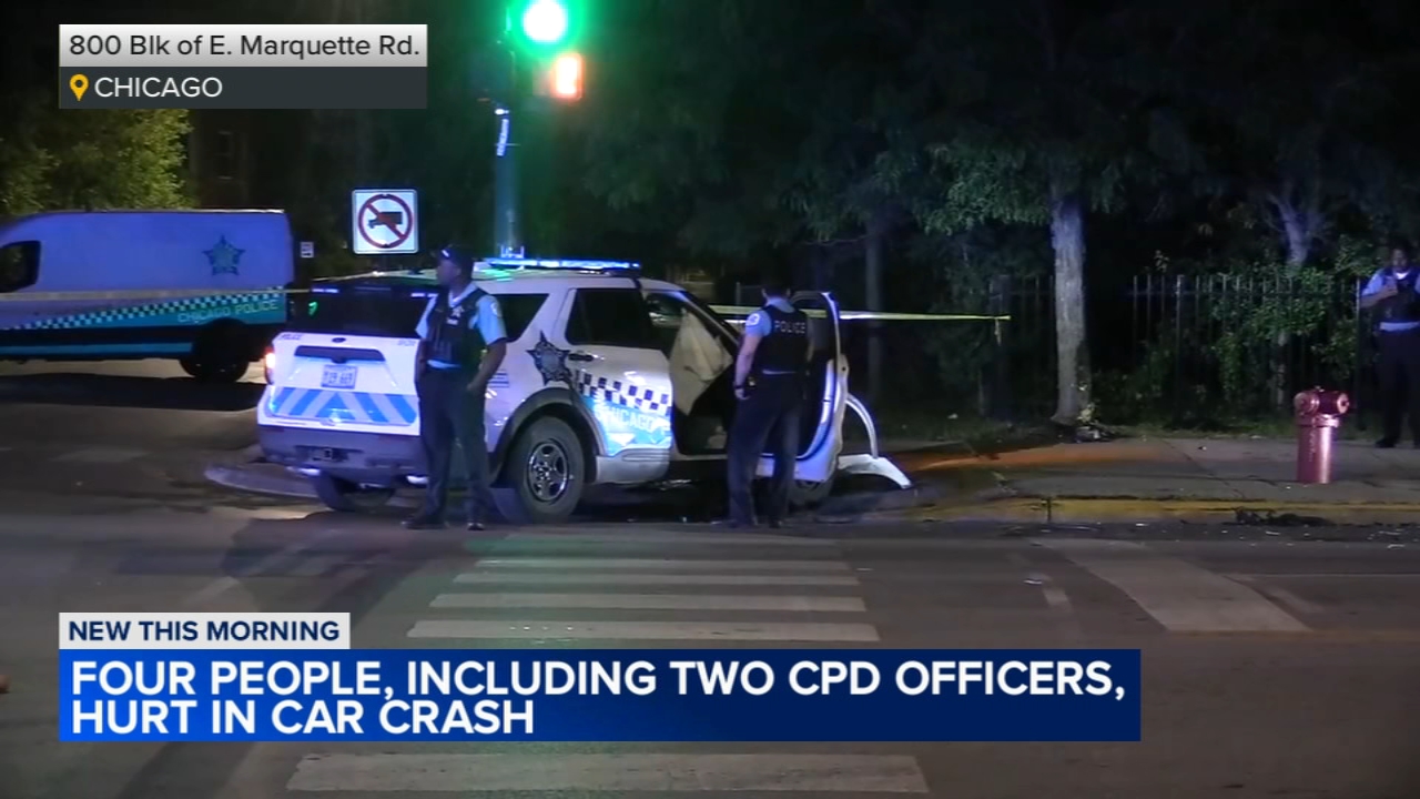 
4 injured, including 2 CPD officers, in Woodlawn crash