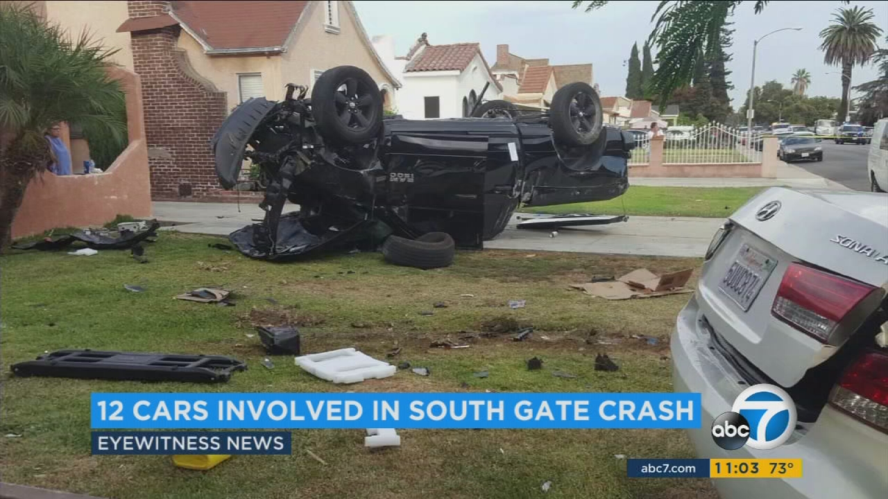 Driver critically injured in South Gate after crashing into 11 parked