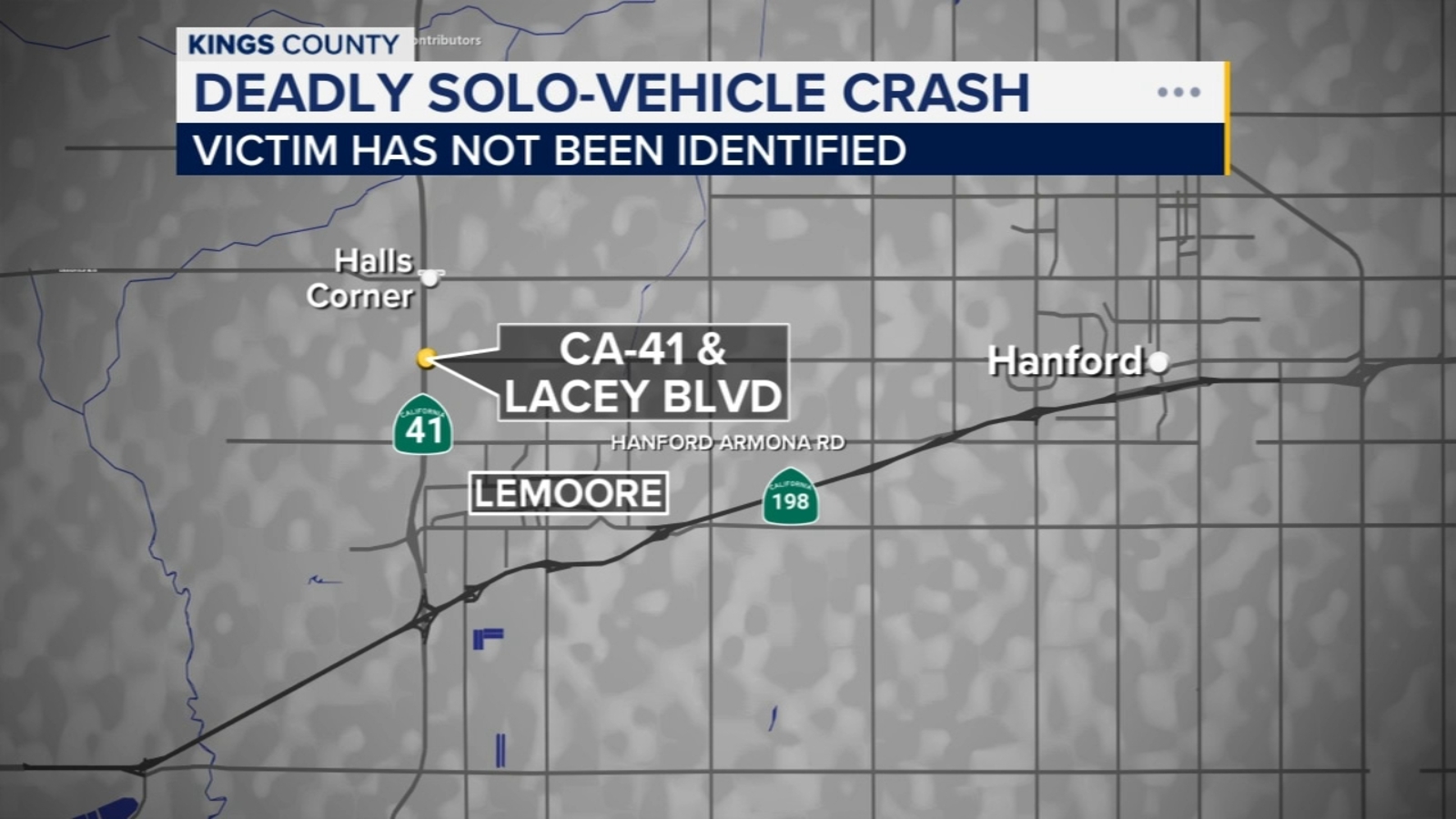 1 dead following solo crash on Highway 41 in Kings County