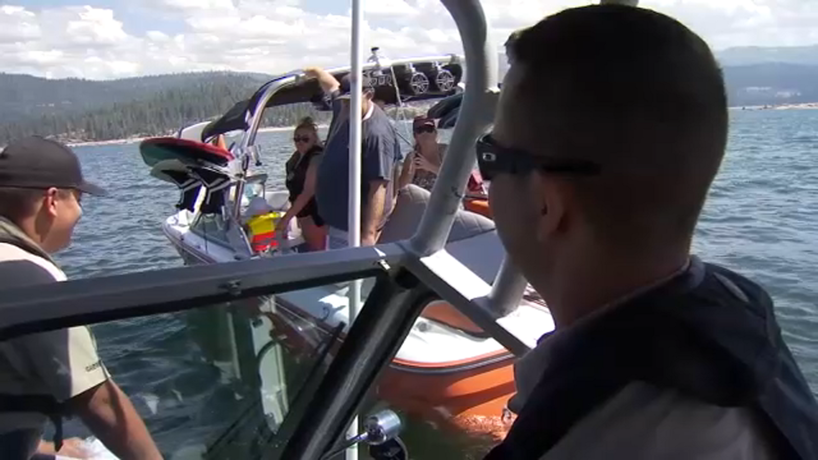 Fresno County sheriff's deputies patrol Shaver Lake on Labor Day
