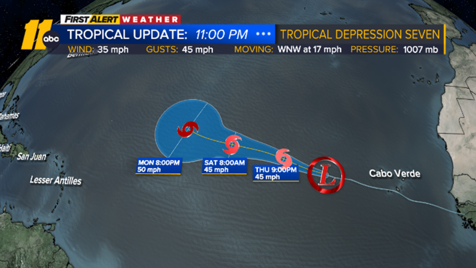 New tropical depression forms in the Atlantic Ocean
