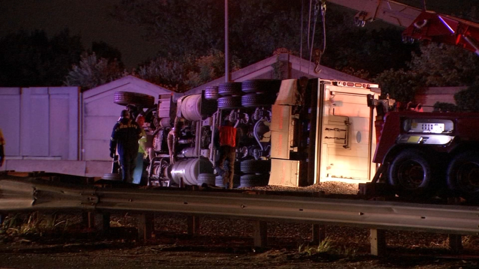 Route 42 back open at I-295 after overturned dump truck spills stones ...