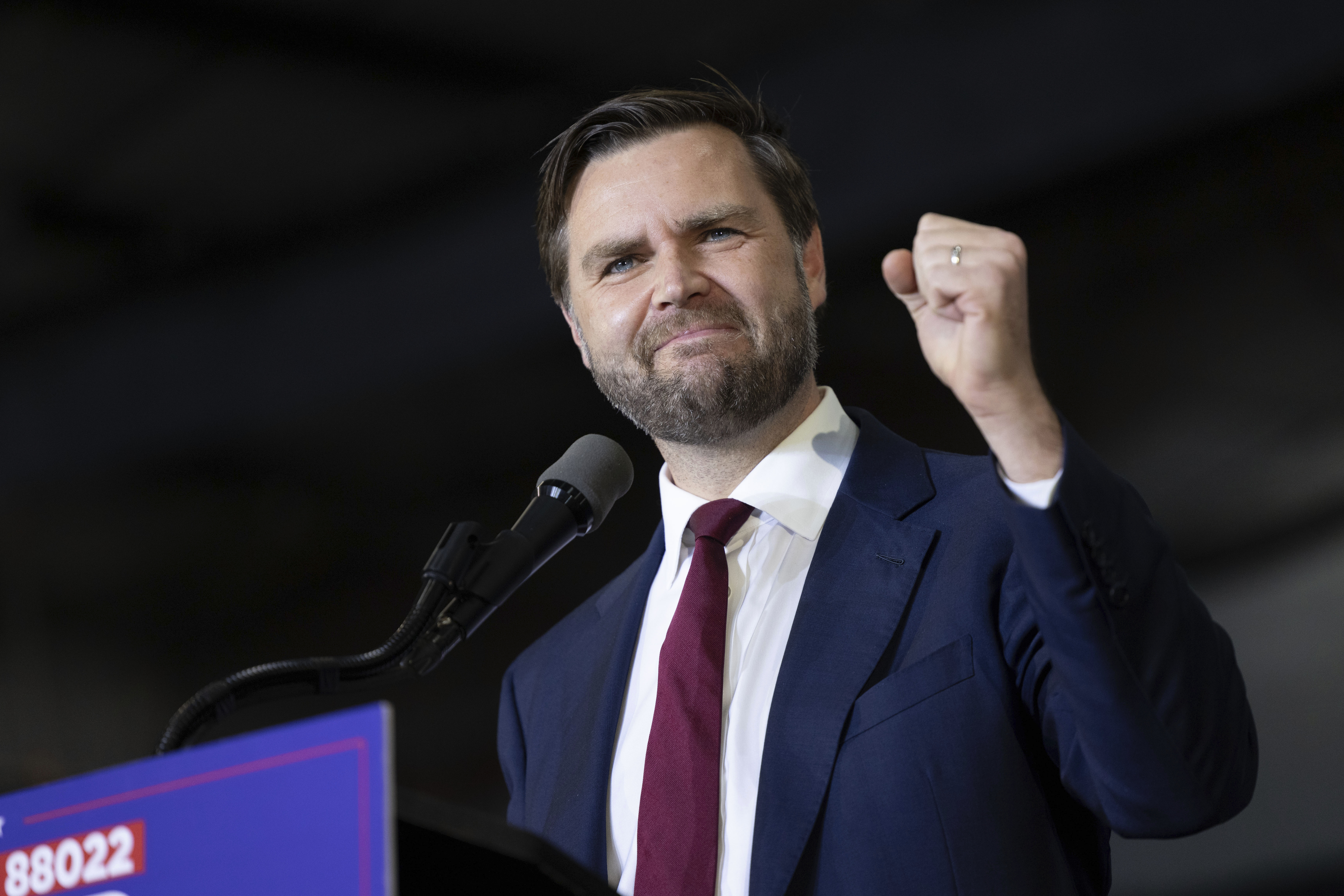 Republican vice presidential nominee Sen. JD Vance, R-Ohio, speaks during a campaign rally Saturday, Sept. 28, 2024, in Newtown, Pa.