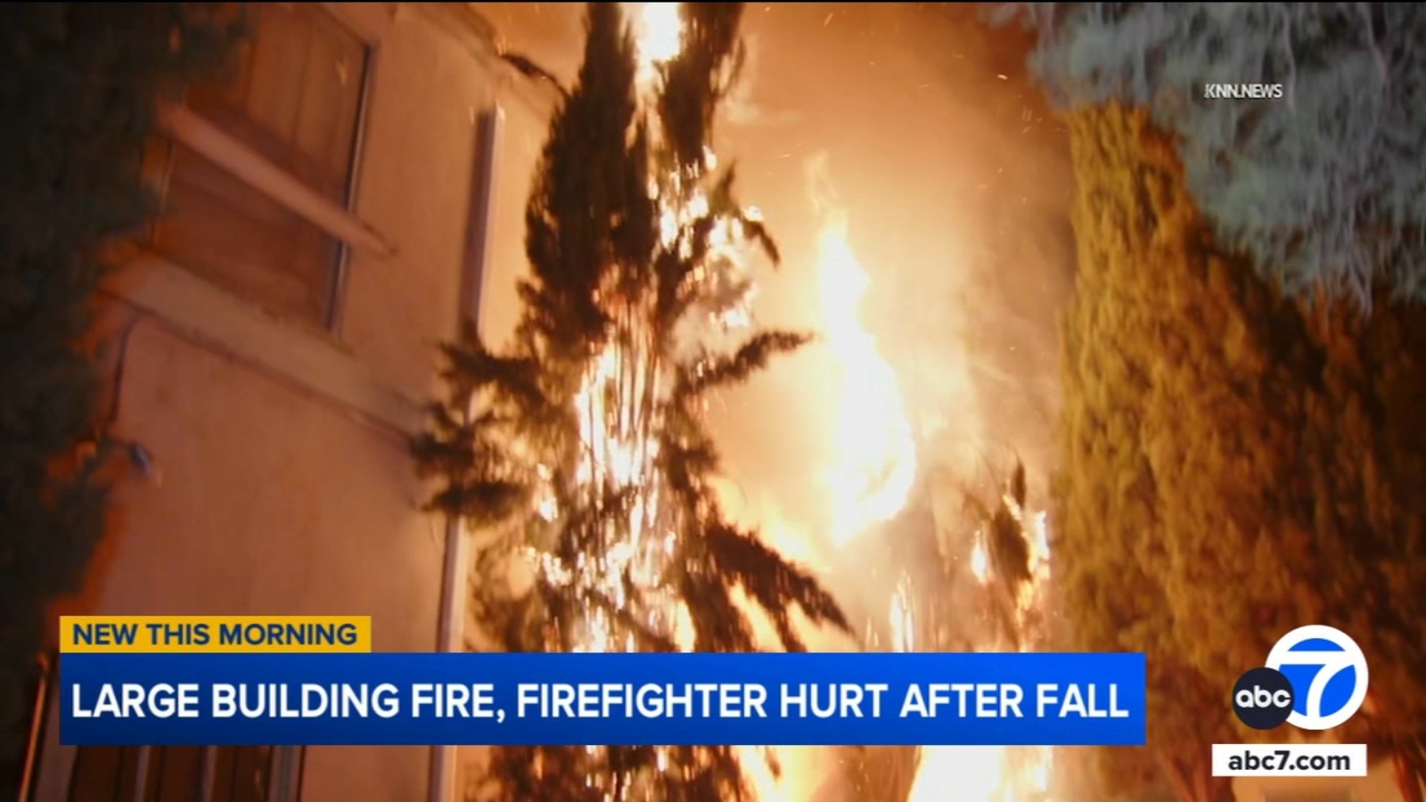 Firefighter injured after falling through 2nd floor at burning Hollywood apartment building