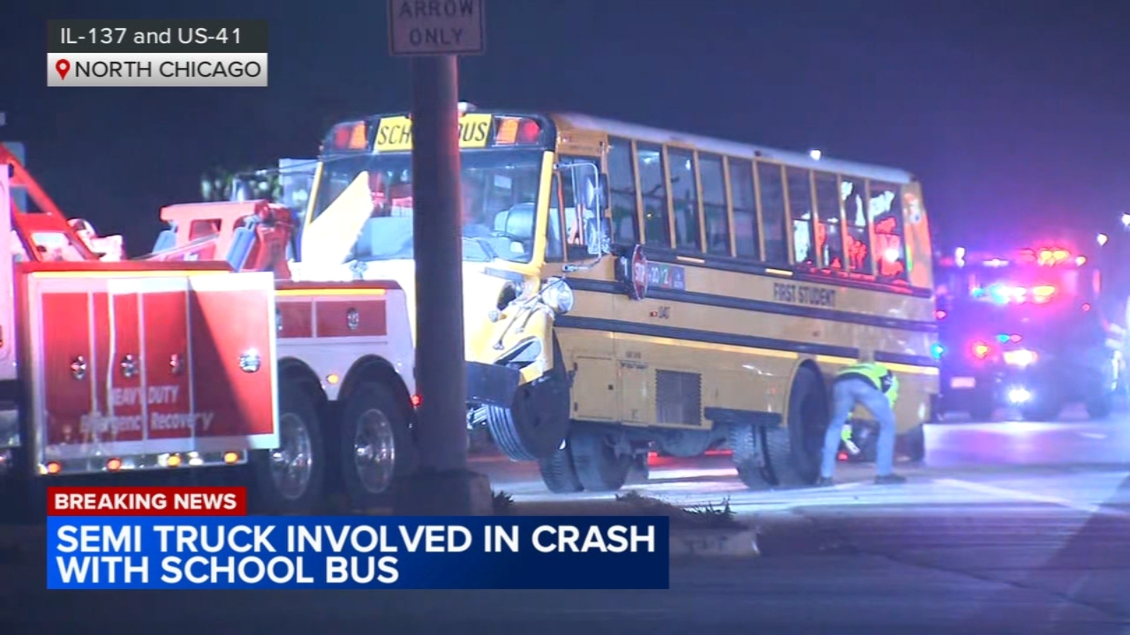 School bus and semi crash in North Chicago, Illinois near IL137 and US